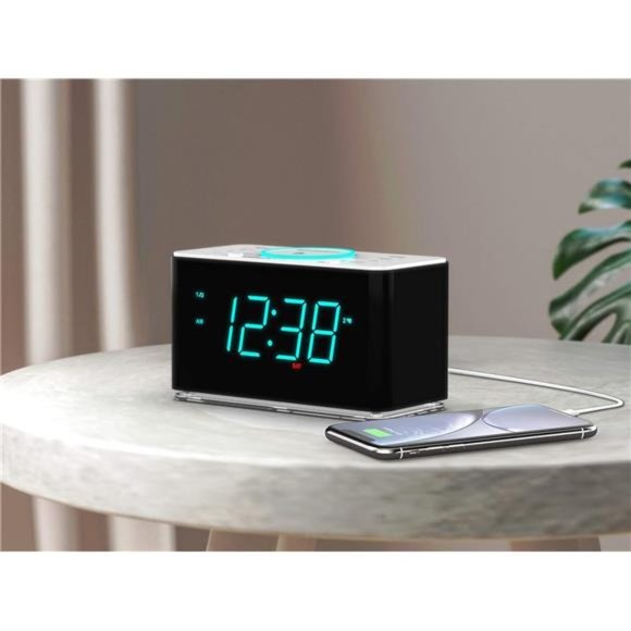 Smartset 15Watt Ultra Fast Wireless Charging Dual Alarm Clock Radio with Speaker - Picture 2 of 6